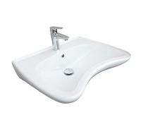 Belvit Lavabo de 60 cm accesible para sillas de ruedas, cerámica sanitaria con orificio para grifo y rebosadero, montaje en pared, dimensiones 20,5 x 60,5 x 50 cm, color blanco, para baño apropiado