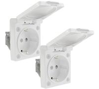 BeMatik - Base de enchufe schuko empotrable IP44 a tornillo con tapa de color blanco 2 pack