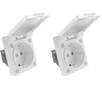 BeMatik - Base de enchufe schuko empotrable IP44 a tornillo con tapa de color blanco (ME071) (Paquete de 2)