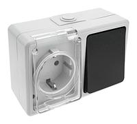 BeMatik - Base de Superficie estanca IP54 16A 250V con Interruptor conmutador y schuko