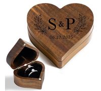 Bemaystar Caja de Anillos de Madera Personalizada - Regalo para Novia, Esposa y Pareja - Caja Portaanillos Grabable para Bodas, Aniversarios, Cumpleaños - Ideal para Proposición de Matrimonio