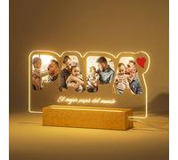 Bemaystar Lámpara Papá Regalo Dia del Padre - Ideas para Regalar a Papa, Regalos Originales para Padres, Marco de Fotos LED de 18 x 22, Luz Nocturna USB, Base Luminosa de Madera Opcional