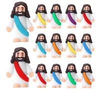 Bememo 12 figuras originales de goma Little Jesus Love You para esconderse y buscar marzo por Jesús, regalos de fiesta religiosa, escuela dominical, bautizo, Pascua (colores arcoíris)