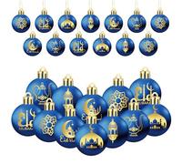 Bememo 24 Bolas de Adorno de Ramadán de plástico Azul y Dorado, Adornos Colgantes de Eid Mubarak de 1.57 Pulgadas, Mini esferas de plástico para Eid Al Fitr para decoración de Interiores y Exteriores