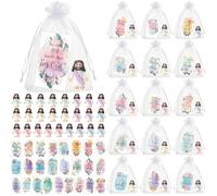 Bememo 25 juegos de tarjetas con versículos bíblicos que incluyen 25 tarjetas de oración, 25 mini figuras de goma de Jesús y 25 bolsas de organza para recuerdos de fiesta religiosa, regalos