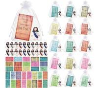 Bememo 50 juegos de mini figuras de Jesús a granel incluyen 50 mini figuras de goma de Jesús, 50 tarjetas de oración y 50 bolsas de organza para recuerdos de fiesta religiosa, regalos de bautizo en la