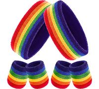 Bememo - Juego de 2 Diademas Deportivas y 4 muñequeras, algodón Colorido para Hombres y Mujeres (Color arcoíris)