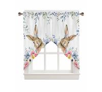 BEMIGO Cortinas de Pascua con diseño de Conejito de Pascua, decoración de Cocina, Flores de Primavera, Bolsillo para Barra, Aislamiento térmico y Lavable, Cortinas de Ventana para Cocina, Dormitorio,