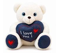 BEMIRO Oso de peluche con corazón vaquero XXL, aprox. 80 cm, color blanco | Ojos de plástico con purpurina, bordado "I Love You", material de felpa suave, detalles de corazón rojo