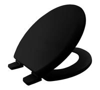 BEMIS Chicago - Asiento de inodoro negro de madera con pintura al agua para una fácil limpieza. Forma ovalada, con bisagras de plástico ajustables, universal y de fácil instalación, color negro
