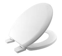 BEMIS Chicago White - Asiento de inodoro de madera con pintura a base de agua para una fácil limpieza, forma ovalada, con bisagras de plástico ajustables, universal y fácil instalación, color blanco
