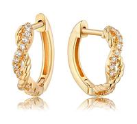 BEMOLY Pendientes de aro para mujer, chapados en oro de 14 quilates, con diseño de flecha, ojo maligno redondo, con circonita cúbica, hecho a mano, hipoalergénicos, regalo de joyería dorado