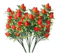 Bemonew 3 fresas sintéticas, plantas de fresa de 7 tallos con frutas y hojas realistas para decoración festiva del hogar
