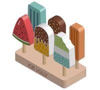 Bemonew 7 Unids/Set Juego de Helado Comida de Juego de Madera Colorida con 6 Juguetes de Paleta de Diferentes Formas y 1 Soporte Juguete de Helado de Imaginación para Niños
