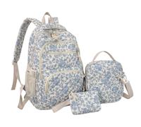 Bemonew Conjunto de mochila preppy de 3 piezas, linda mochila acolchada floral para estudiantes y viajeros (azul)