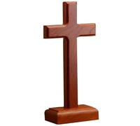 Bemonew Cruz de pie, estatua de cruz de madera con base para decoración de la capilla del hogar, decoración de escritorio católica cristiana religiosa