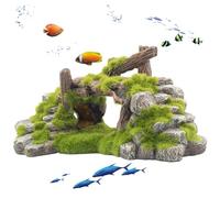 Bemonew Cueva de pecera pequeña decoración de acuario, puente de musgo natural y escondite de piedra para peces y camarones, decoraciones de acuario para mejorar el paisaje del tanque
