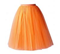 Bemonew Falda de tul para mujer, falda de tul de 5 capas acampanada, falda de cintura elástica para mujer, vestido de baile de graduación, vestido de noche, 25.6 pulgadas, naranja, Length 65 cm/25.6