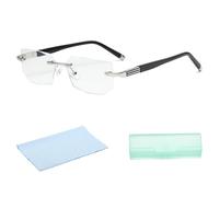 Bemonew Gafas de lectura sin montura, gafas de luz azul sin montura con lentes tintadas para mujeres y hombres, vidrio de computadora marco para tiempo frente a la pantalla, plateado