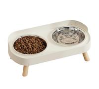 Bemonew Juego de 2 cuencos elevados para gatos, cuenco elevado para alimentos y agua con soporte antideslizante, doble comedero de acero inoxidable con diseño antiderrames para gatos