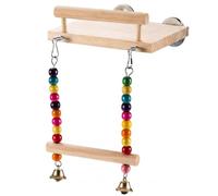 Bemonew Juguetes para pájaros para periquitos, columpio para pájaros, percha de madera natural con cuentas y campana, accesorios para jaula de periquitos para loros, pinza, estilo A