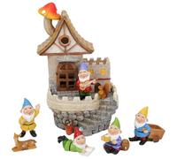 Bemonew Kit de jardín de hadas solar con gnomos - Kit de castillo encantado, resina impermeable de hongos y figuras de gnomos pequeños
