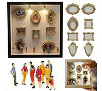 Bemonew Mini Caja de Sombra, exhibición de Fotos de Memoria con 8 Marcos pequeños y Figuras, exhibición de imágenes, Incluye Caja de Madera y Luces para decoración del hogar, Negro