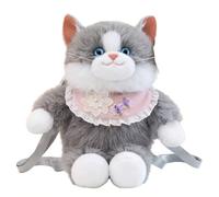 Bemonew Mochila De Peluche Lindo Gato Ragdoll De Felpa Con Babero De Encaje Y Bordado Mochila De Felpa Para Salidas Gris