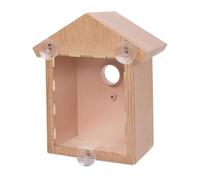 Bemonew Nido de pájaros para ventana, caja de plástico con ventosa fuerte y espejo de visión unidireccional, color madera natural, casa transparente para jardín