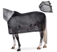 Bemonew Sábana para moscas para caballos, sábana de malla ajustable con cubierta para la nariz, protección transpirable contra insectos de verano para pastos y participación, color negro, tamaño 187