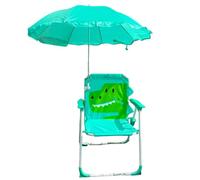 Bemonew Silla de playa para niños con paraguas, silla de exterior para niños pequeños, asiento de parasol de dibujos animados para playa, parque, césped, verde