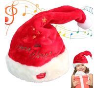 Bemonew Sombrero de Navidad Música Columpio Sombrero de Papá Noel eléctrico con bola de felpa blanca Canto rojo Juguete divertido Sombreros de Navidad con pilas para adultos Decoración para niños