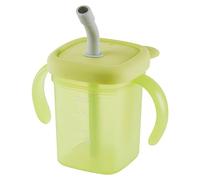 Bemonew Vaso de plástico para adultos mayores con boquilla de 310 ml a prueba de derrames con pajita para disfagia con doble asa y tapa para niños y personas mayores con discapacidad.