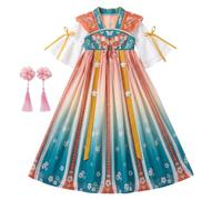 Bemonew Vestido chino para niñas, disfraz de Mulan con degradado y bordado, azul champán, 150 cm/59, 06 pulgadas