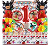 Bemoseng Bing Cumpleaños Decoración 1, 101 piezas de vajilla de papel Bing, juego de accesorios para fiestas de cumpleaños, decoración de fiesta de cumpleaños, platos de papel, platos, servilletas