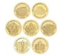 Bemvp Monedas Conmemorativas 7pcs Siete Maravillas De Monedas Coleccionables Medallón Conmemorativo Chapado En Oro con Caja De Protección para Colección De Arte Regalo