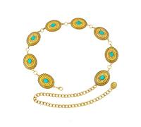 BEMYLV Cinturones de cadena de metal occidental para mujer, cinturón de vaquera de flores turquesa para vestidos, jeans, Bronze-20, Length 53" (36"+extended chain 17")