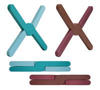 Ben & Bel Juego de 2 salvamanteles de silicona plegables en forma de X, antideslizantes, resistentes al calor, para sartenes calientes, platos, ollas, ideal para camping, caravana, azul y marrón