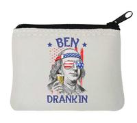 Ben Franklin - Monedero de neopreno con logotipo de la bandera de Estados Unidos, 10 x 11 cm, color blanco, White, Talla única