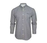 Ben Sherman Camisa Oxford con cuello abotonado para hombre, manga larga, ajuste regular, Cuadros a cuadros, azul oscuro, L