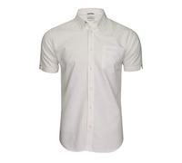 Ben Sherman Camisa Oxford de manga corta para hombre, Blanco (Logo de bolsillo bordado), M