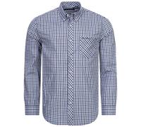 BEN SHERMAN Gingham Hombre Manga Informal Camisa Azul Negro Blanco Cuadros Nueva