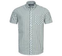 BEN SHERMAN Oxford Hombre Informal Camisa Manga Corta Azul Verde Cuadros Nueva