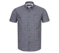 BEN SHERMAN Oxford Hombre Informal Corta Camisa Azul Blanco Rojo Cuadros Nueva