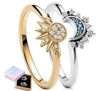 Benaton 2 Piezas Anillos Mujer Brillante Sol y Luna Anillos a Juego Superpuesto, Conjunto de Anillos de Sol y Luna Selestiales de Promesa de Amistad Regalo para Sus Mujeres (Con caja de regalo)