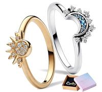 Benaton 2 Piezas Anillos Mujer Brillante Sol y Luna Anillos a Juego Superpuesto, Conjunto de Anillos de Sol y Luna Selestiales de Promesa de Amistad Regalo para Sus Mujeres (Con caja de regalo)
