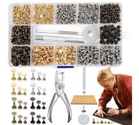 Benaton 360 Piezas Doble Tap Metal Remaches con Kit Herramienta de Fijación, 6mm 8mm 12mm Remaches de Piel, Remaches de Doble Tapa Tubular para DIY Artesanía Cuero(Con Alicates Agujeros)