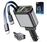 Benaton 4 en 1 Cargador Coche USB C, Cargador de Automóvil Retráctil 120W, Cargador Retráctil de Coche con Luces de Estrellas, Cargador Coche R-etráctil Compatible con Teléfonos Móviles y 12/24V Cars