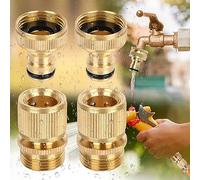 Benaton 4 Piezas Conector de Grifo de Latón Adaptador de Manguera 2 en 1, Conector Manguera Jardin Laton 3/4 Pulgada Conector Rápido Manguera Adaptador de Grifo Conector de Boquilla de Pistola de Agua