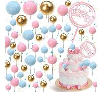 Benaton 50 Piezas Mini Globos De Espuma Para Tortas, Bolas Cake Topper Mini Globo Palos, Bolas Para Decoración De Tartas y Adornos Tarta de Cumpleaños, Para Tartas Bodas, Cumpleaños(Azul/Rosa/Oro)